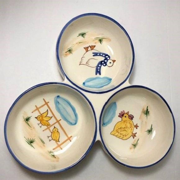 Hand Painted Ceramic Trio Dish | Vintage Serving Dish | Made in Portugal - Picture 5 of 8